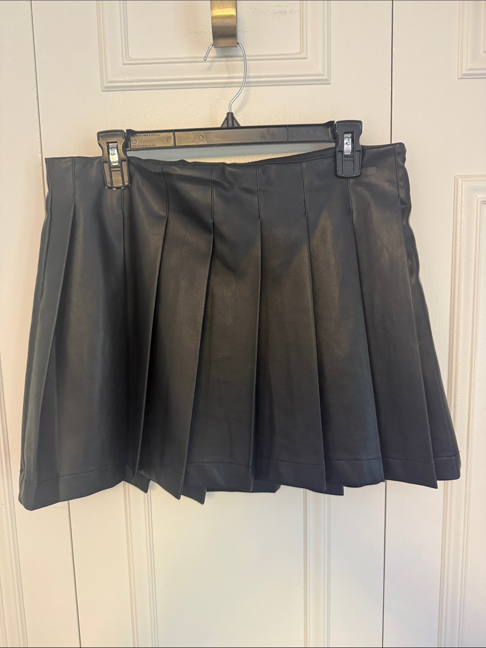naked wardrobe Black Faux Leather Pleated Mini Skirt